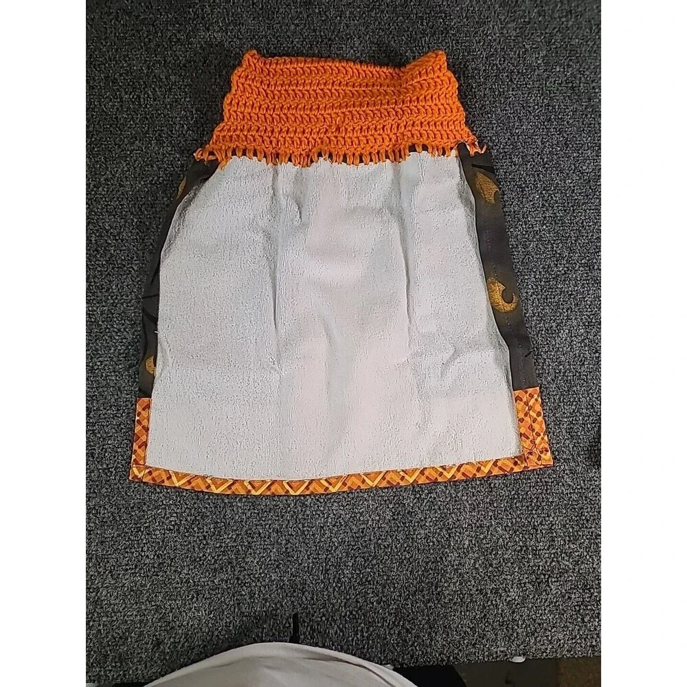 NEW  Handmade Crochet Halloween Kitchen Oven Door Hanging Towel Pumpkin Cat